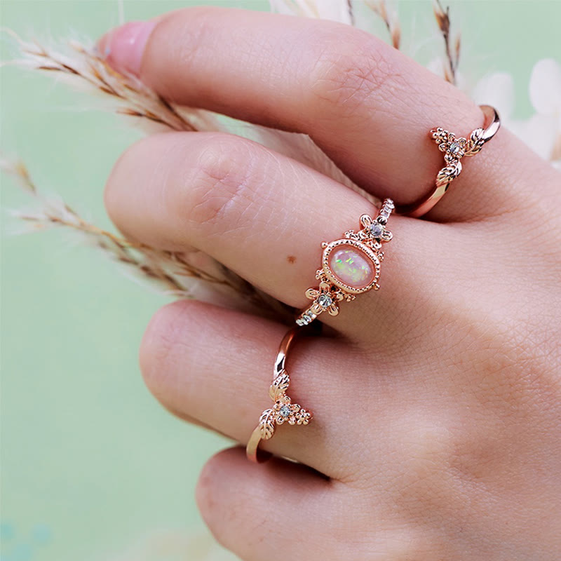 Olivenorma Lot de 3 bagues en zircon blanc opale