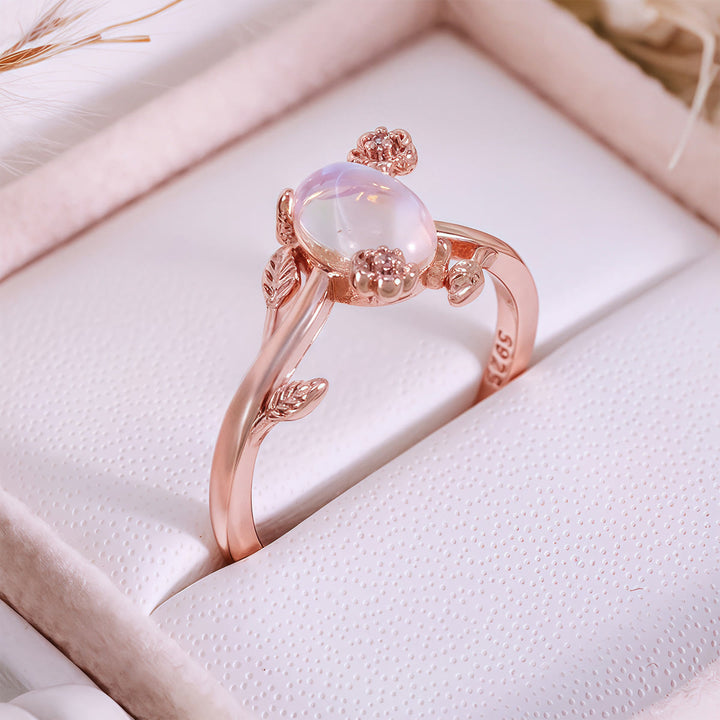 Bague en pierre de lune ovale à fleur de vigne Olivenorma