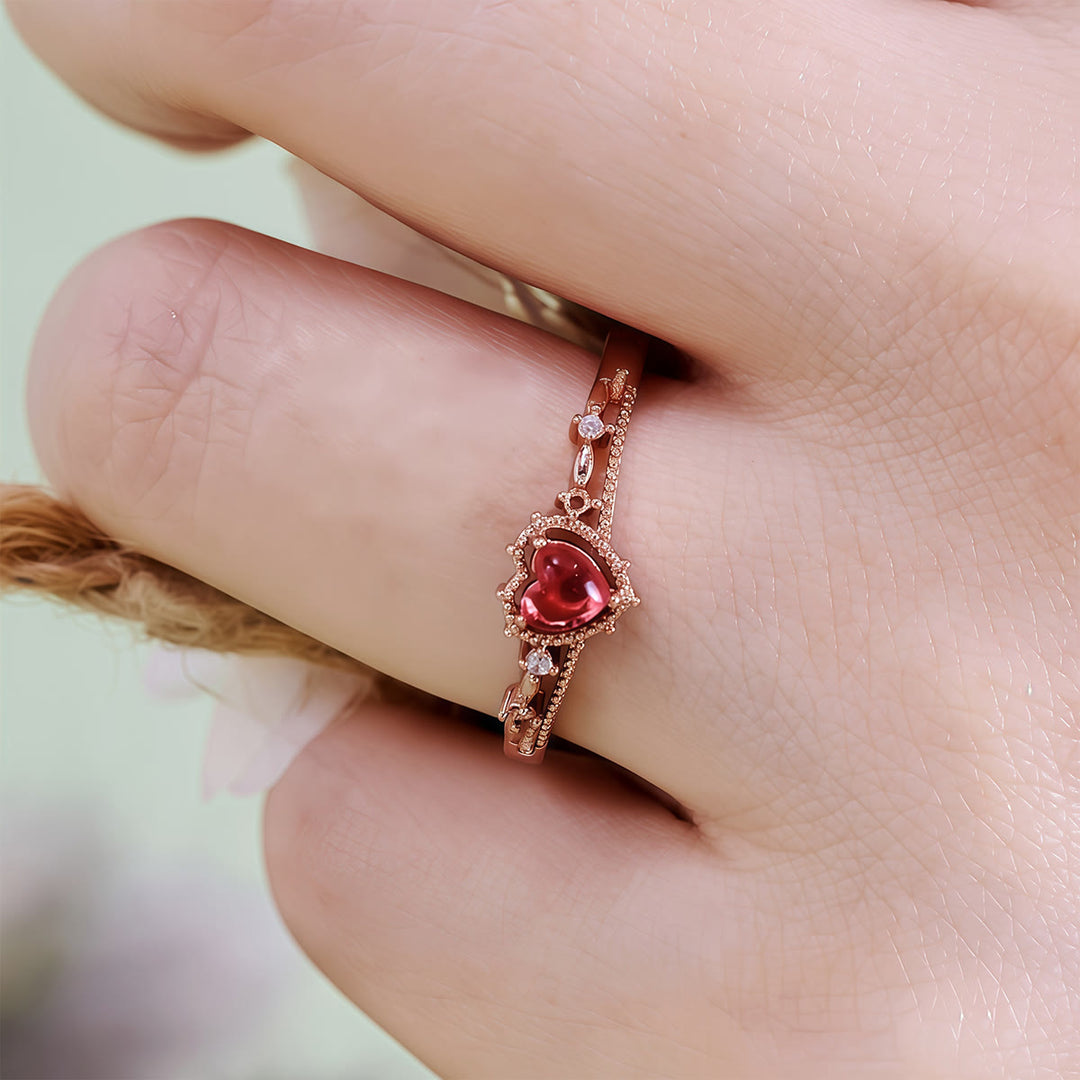 Bague en forme de couronne de princesse avec grenat en forme de cœur Olivenorma