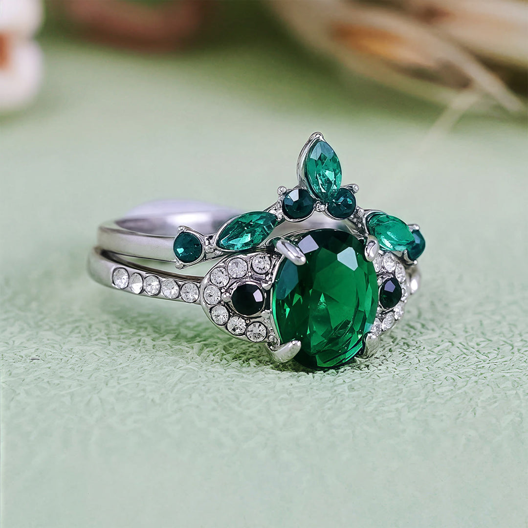 Ensemble de deux bagues Olivenorma Emerald Crown