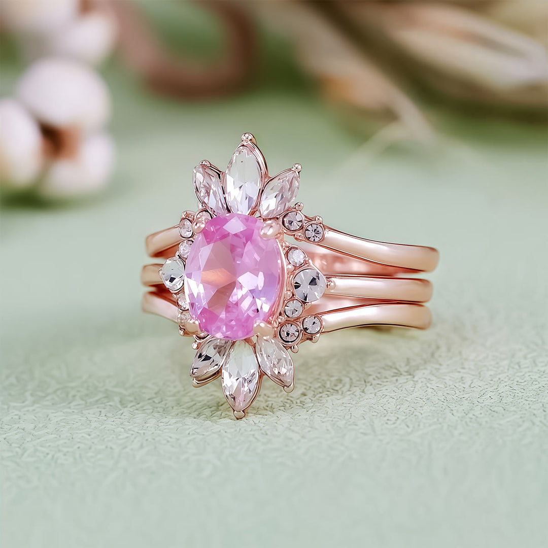 Ensemble de 3 bagues Olivenorma en tourmaline rose et moissanite