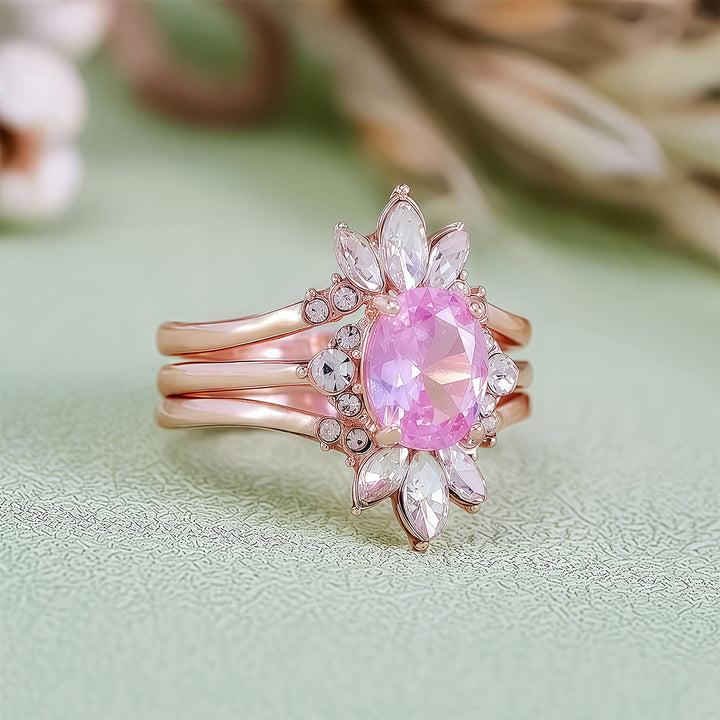 Ensemble de 3 bagues Olivenorma en tourmaline rose et moissanite