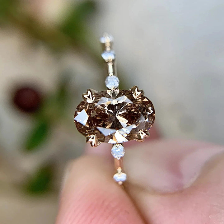 Bague délicate en quartz fumé taille ovale Olivenorma