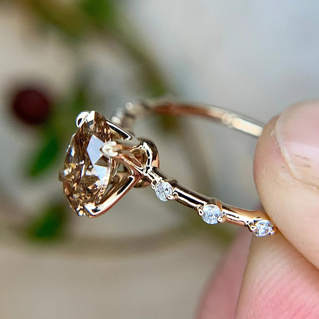 Bague délicate en quartz fumé taille ovale Olivenorma