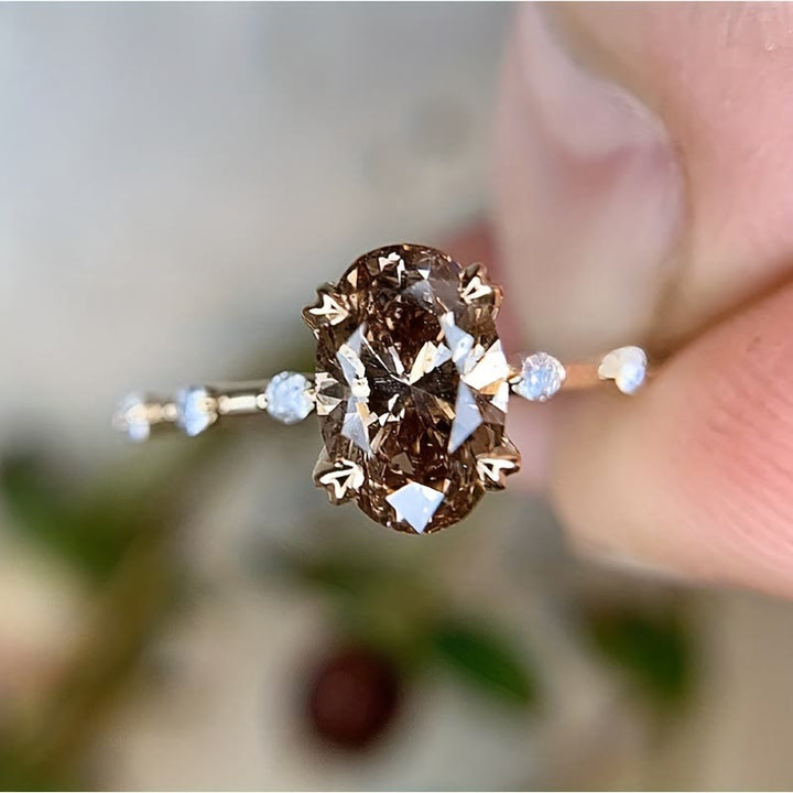 Bague délicate en quartz fumé taille ovale Olivenorma