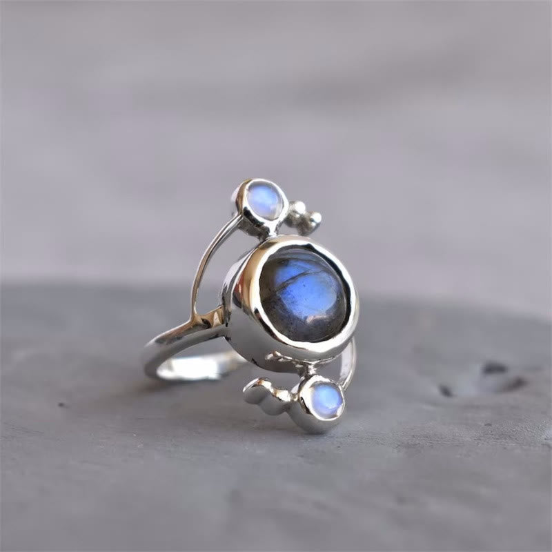Bague en alliage avec labradorite naturelle et motif satellite Olivenorma