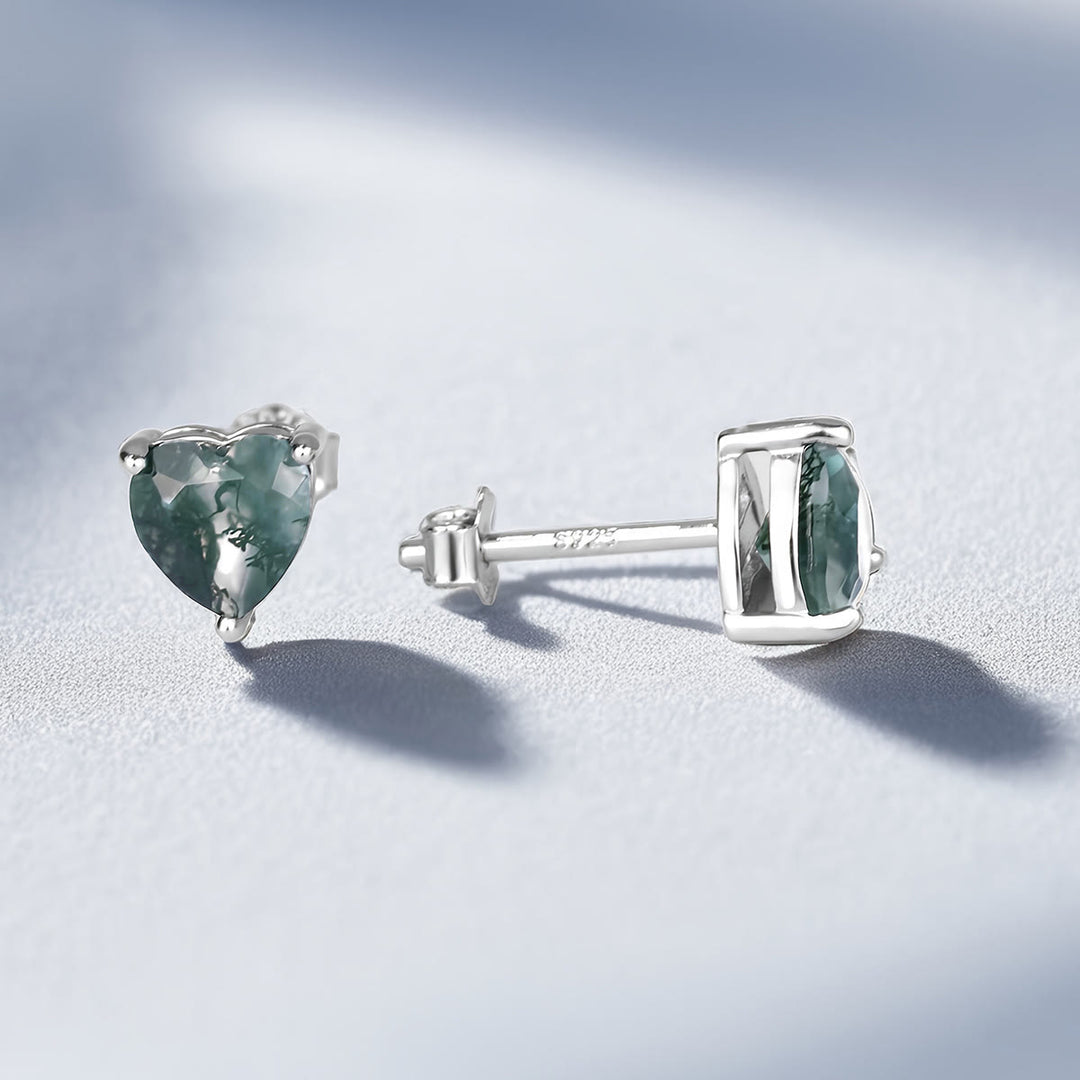 Boucles d'oreilles, collier et bague en agate mousse taillée en cœur Olivenorma