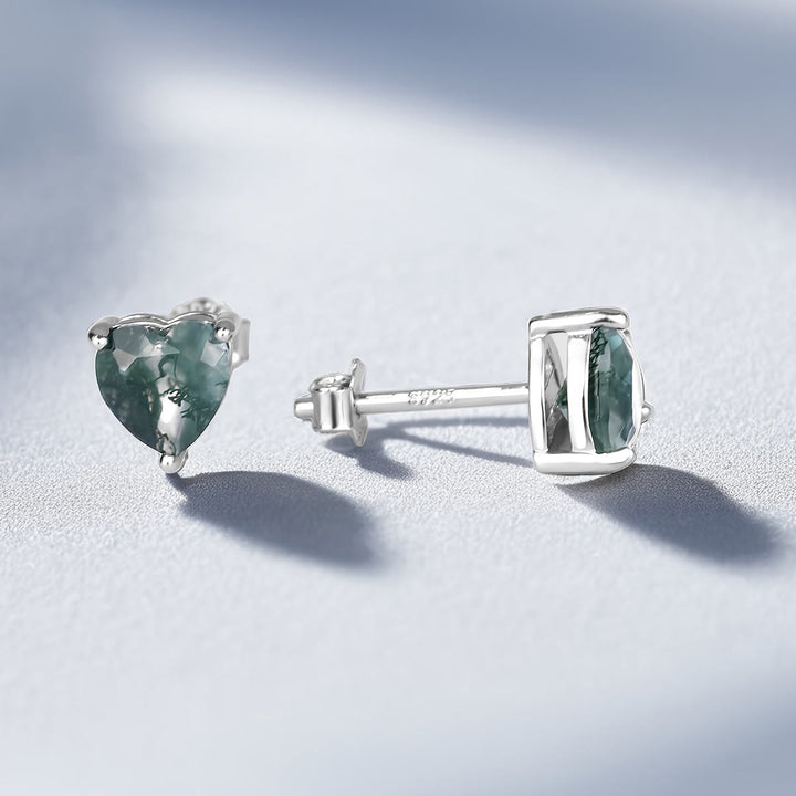 Boucles d'oreilles, collier et bague en agate mousse taillée en cœur Olivenorma