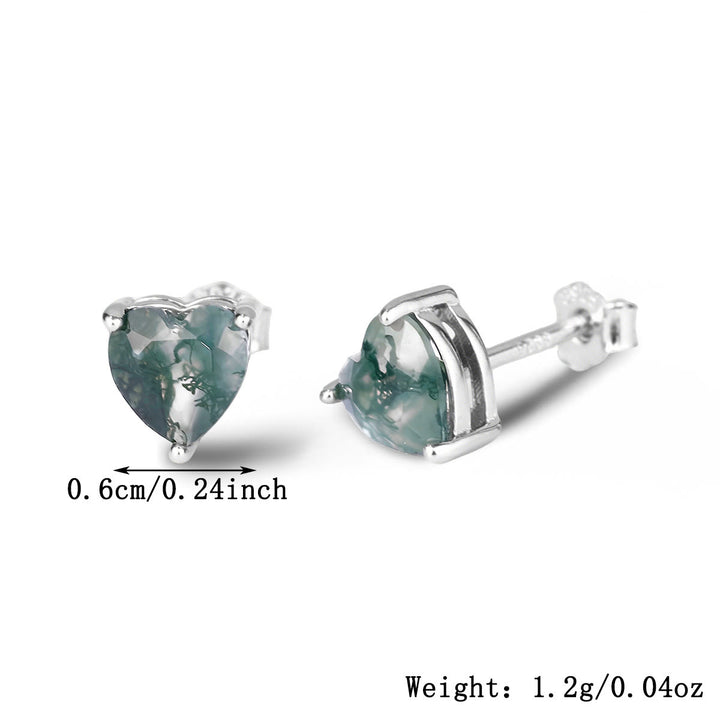 Boucles d'oreilles, collier et bague en agate mousse taillée en cœur Olivenorma
