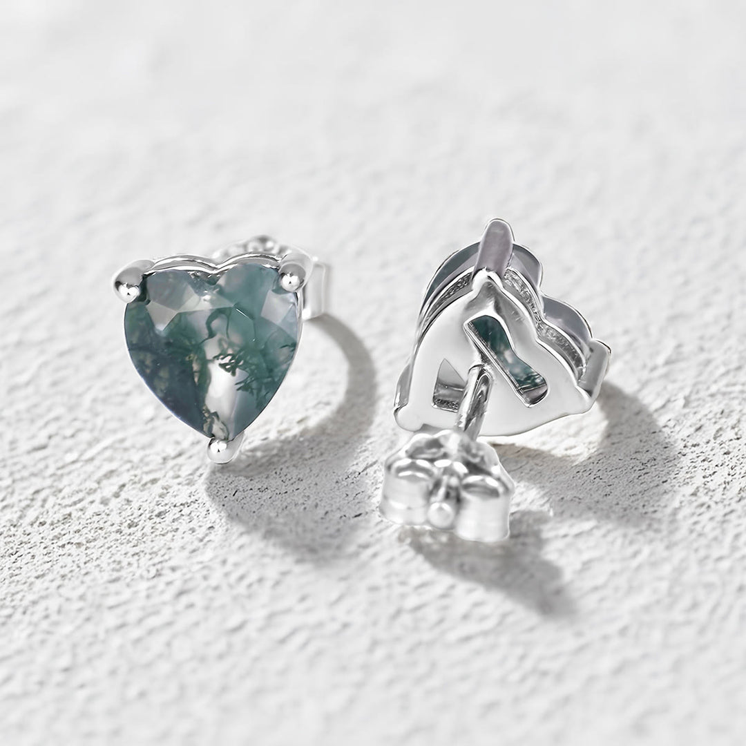 Boucles d'oreilles, collier et bague en agate mousse taillée en cœur Olivenorma
