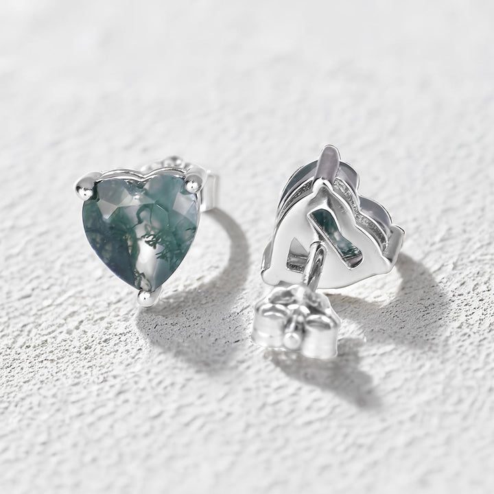 Boucles d'oreilles, collier et bague en agate mousse taillée en cœur Olivenorma