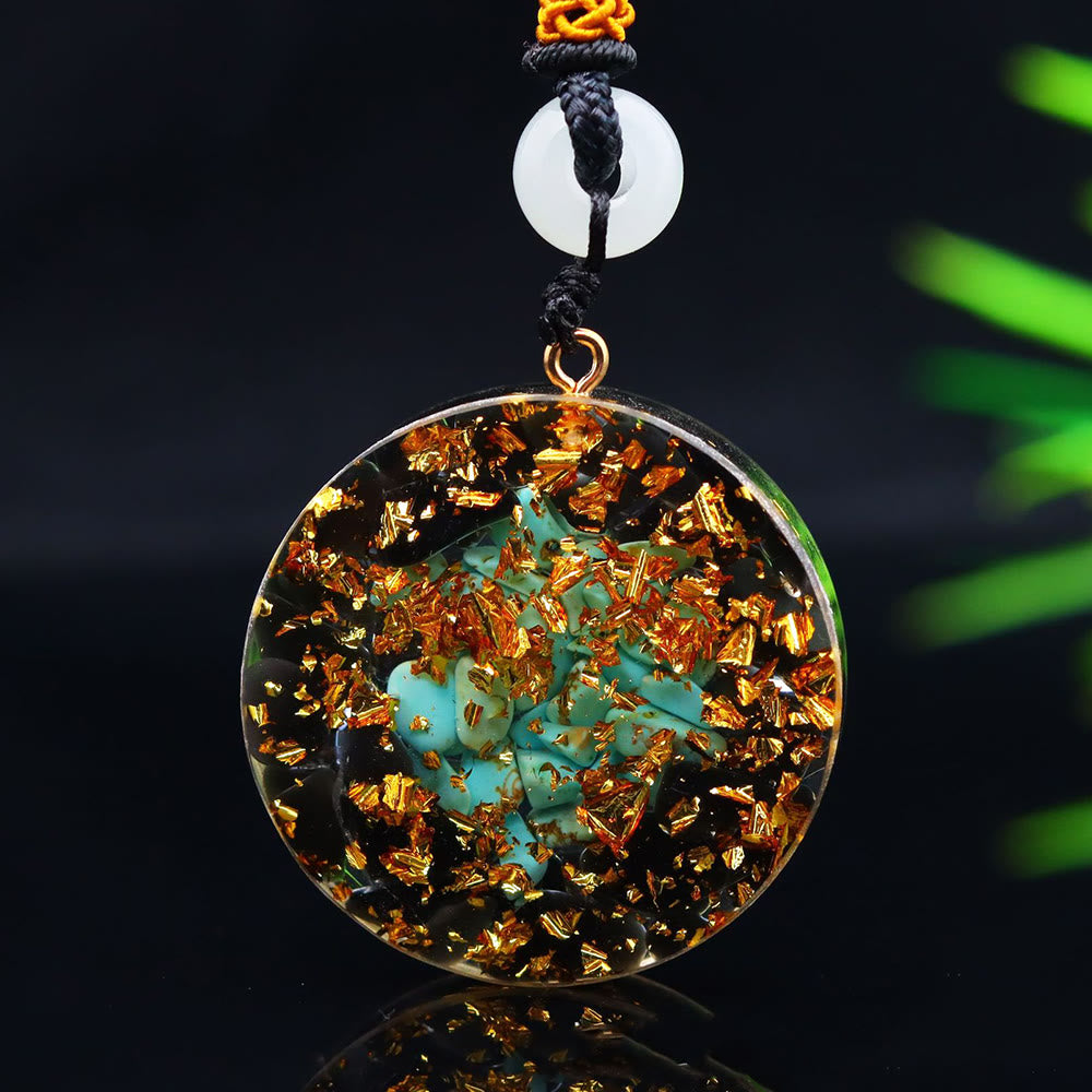 Collier orgonite époxy Olivenorma en onyx noir et turquoise