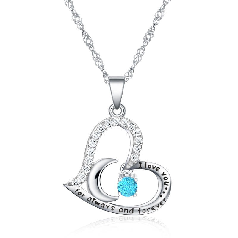 Collier Olivenorma « Je t'aime pour toujours et à jamais » en argent S925 avec pierre de naissance - Mars-Aigue-marine - image 3