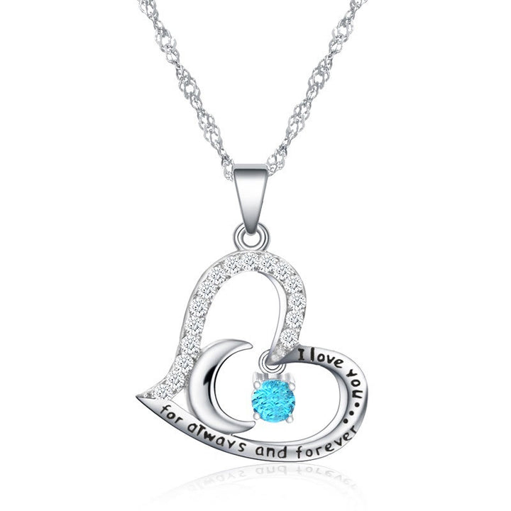 Collier Olivenorma « Je t'aime pour toujours et à jamais » en argent S925 avec pierre de naissance - Mars-Aigue-marine - image 3