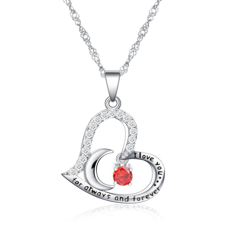 Collier Olivenorma « Je t'aime pour toujours et à jamais » en argent S925 avec pierre de naissance - Juillet-Ruby - image 7