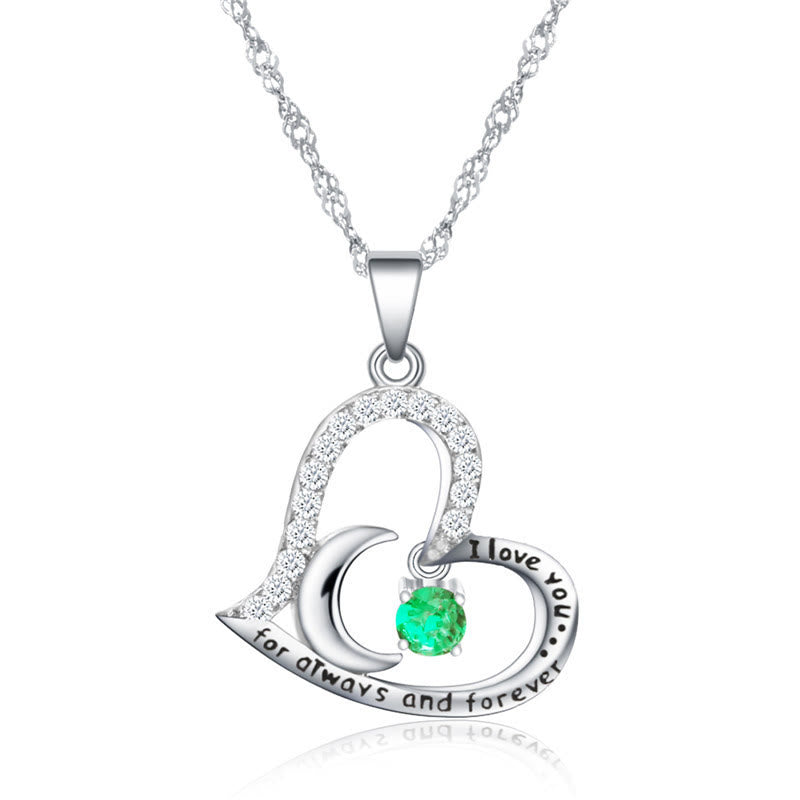 Collier Olivenorma « Je t'aime pour toujours et à jamais » en argent S925 avec pierre de naissance - Mai-Émeraude - image 5
