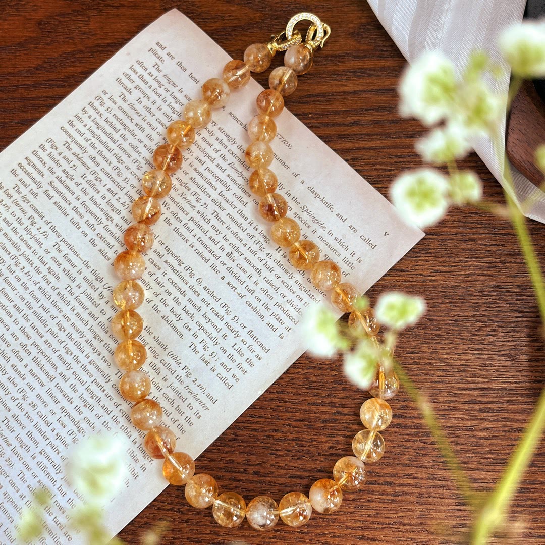Collier et bracelet en perles de citrine naturelle Olivenorma de 10 mm