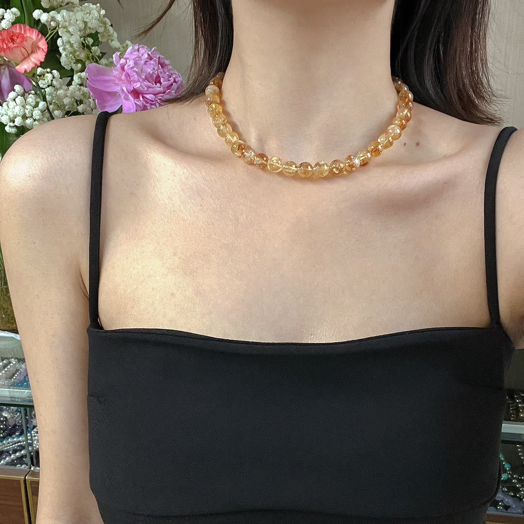 Collier et bracelet en perles de citrine naturelle Olivenorma de 10 mm