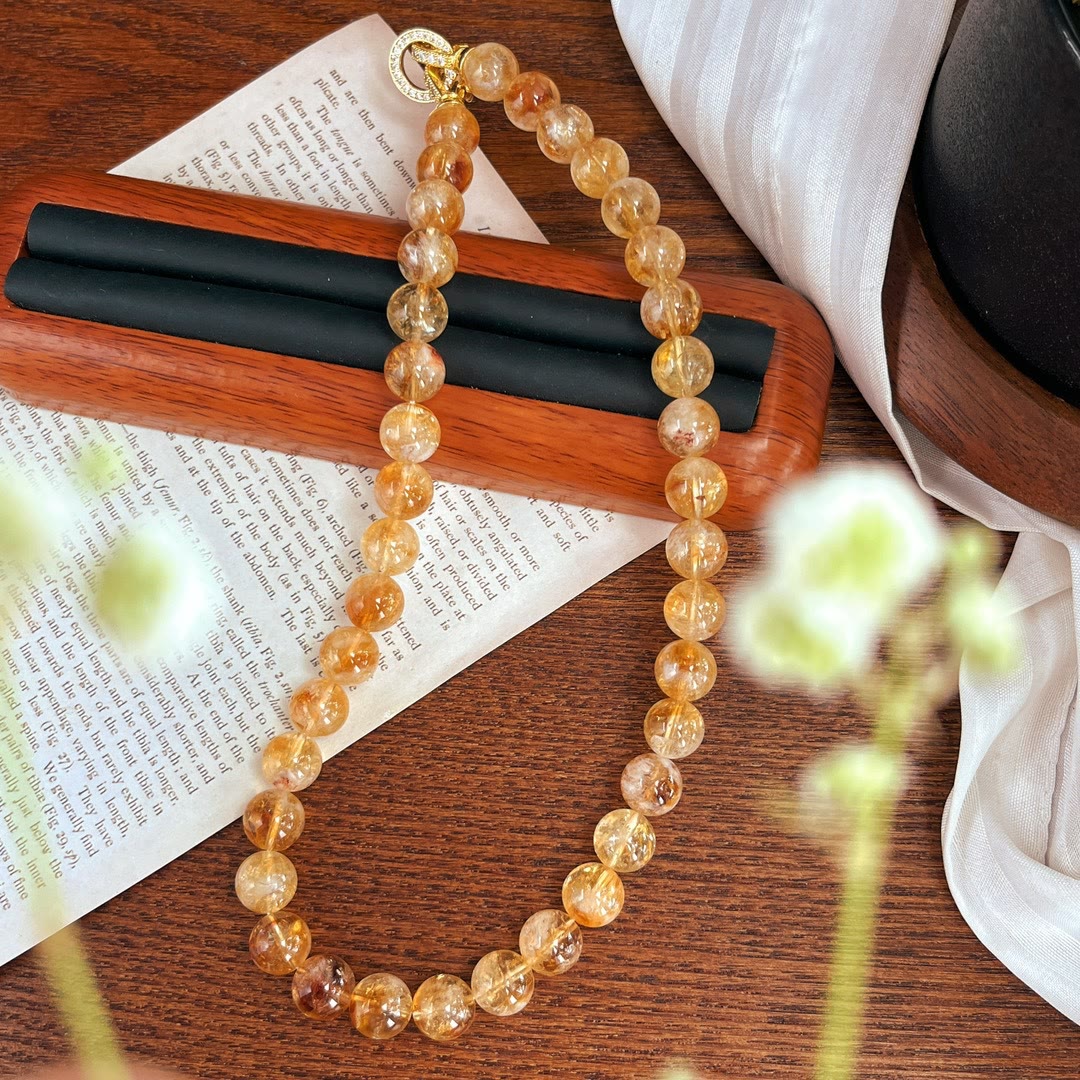 Collier et bracelet en perles de citrine naturelle Olivenorma de 10 mm