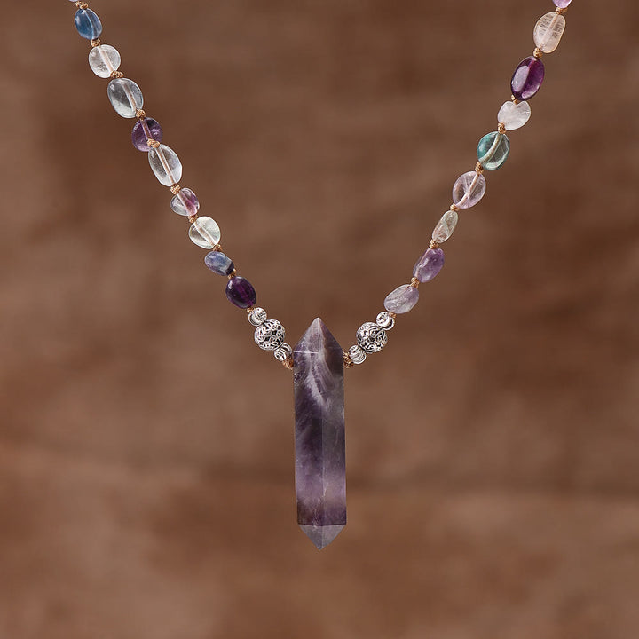Collier pendentif hexagonal en améthyste et fluorite Olivenorma