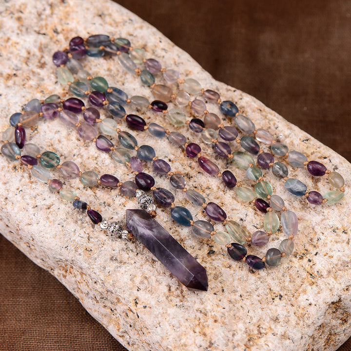 Collier pendentif hexagonal en améthyste et fluorite Olivenorma