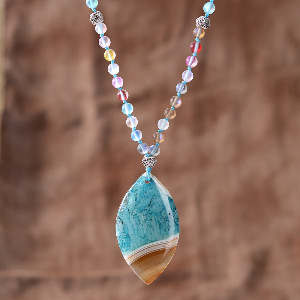 Collier avec pendentif en amazonite naturelle et quartz rutile Olivenorma