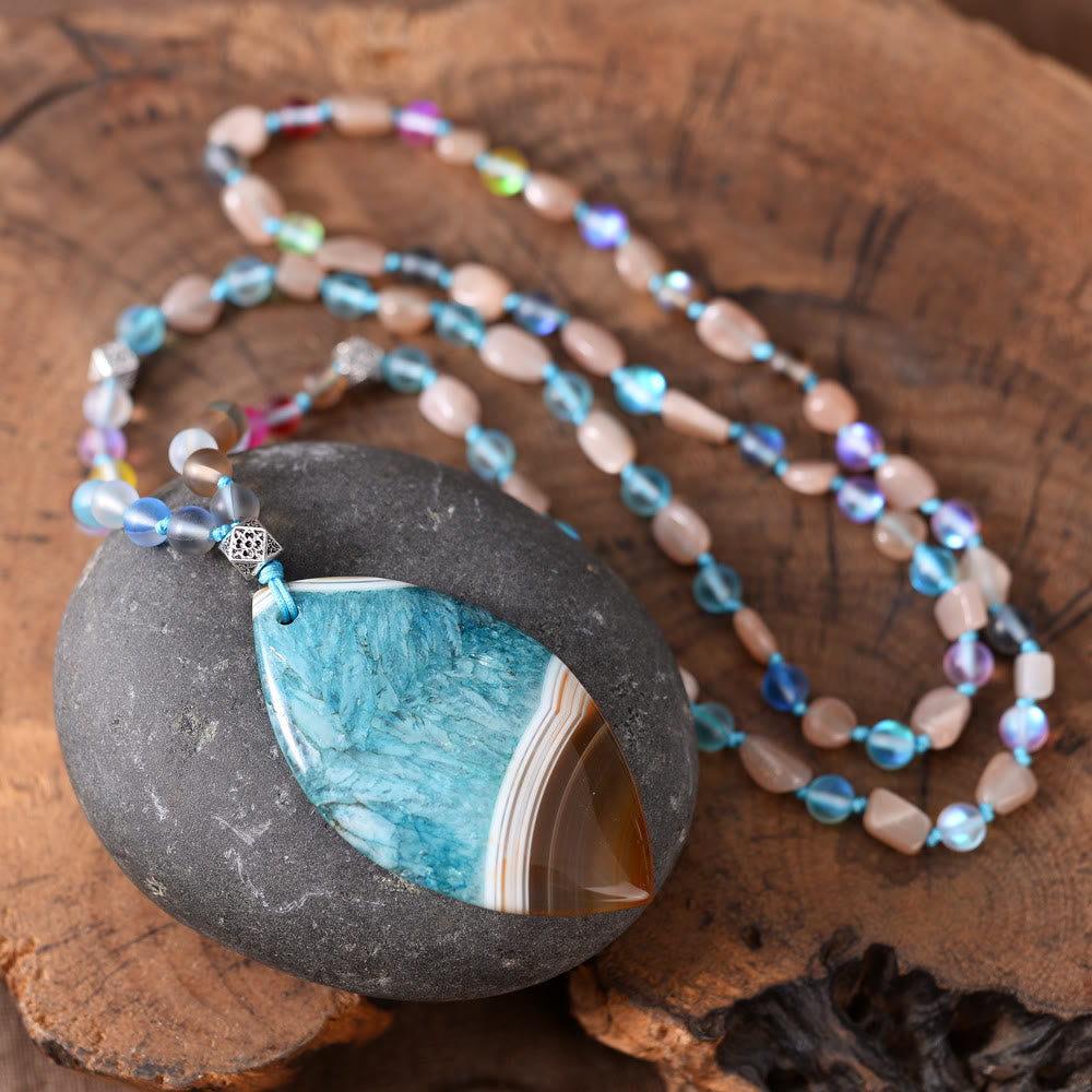 Collier avec pendentif en amazonite naturelle et quartz rutile Olivenorma