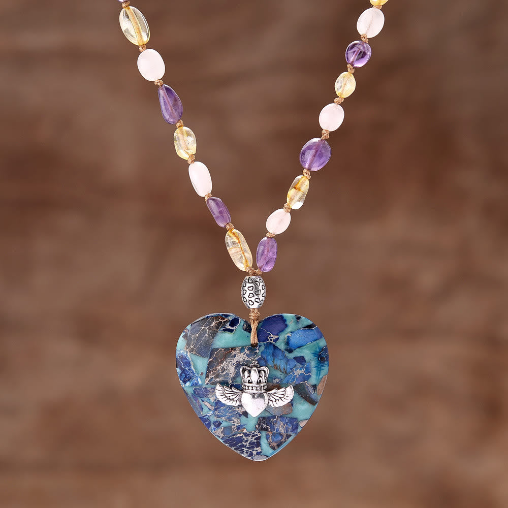 Collier avec pendentif en amazonite naturelle et quartz rutile Olivenorma