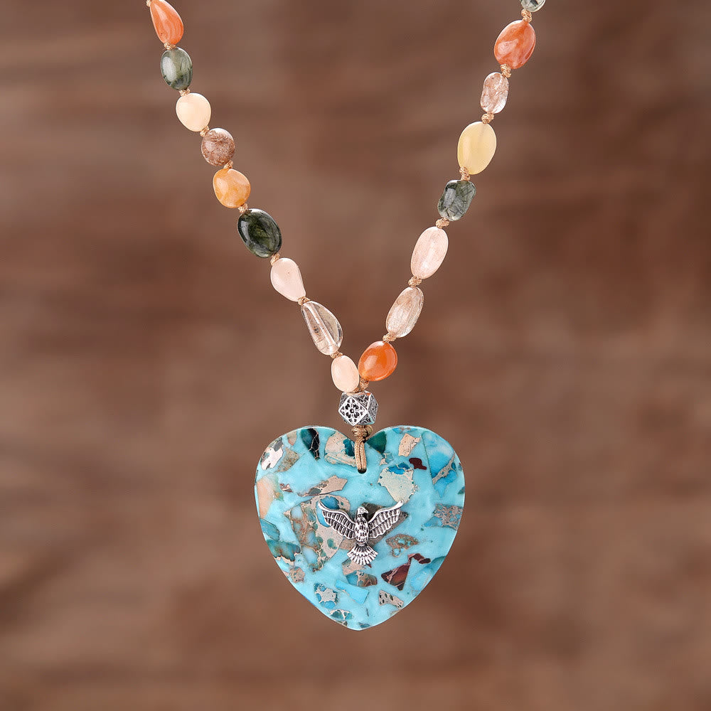 Collier avec pendentif en amazonite naturelle et quartz rutile Olivenorma