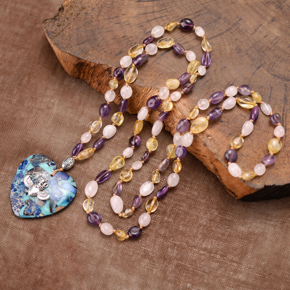 Collier avec pendentif en amazonite naturelle et quartz rutile Olivenorma