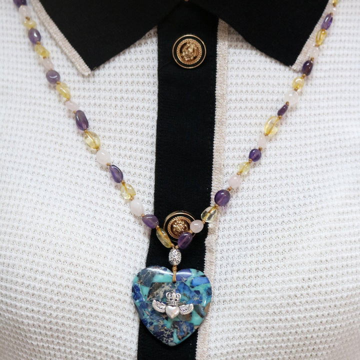 Collier avec pendentif en amazonite naturelle et quartz rutile Olivenorma