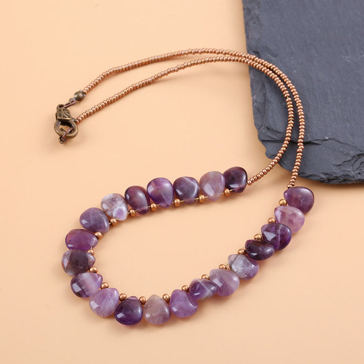 Collier pendentif cœur en perles d'améthyste et de quartz rose Olivenorma