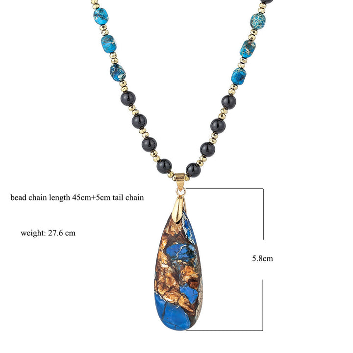 Collier pendentif en obsidienne bleue avec perles d'empereur Olivenorma