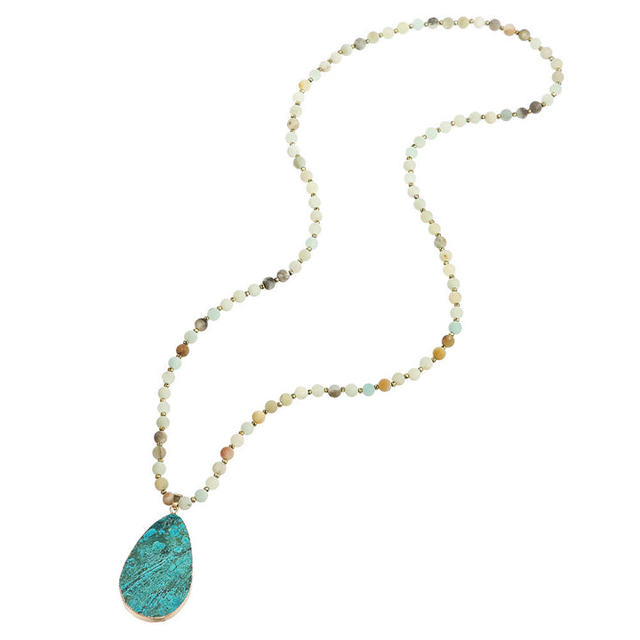 Collier pendentif goutte en perles d'amazonite Olivenorma
