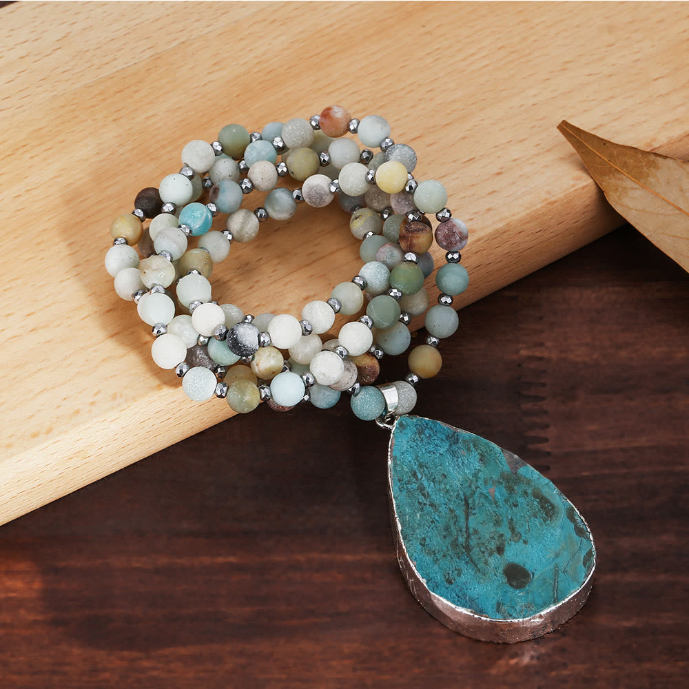 Collier pendentif goutte en perles d'amazonite Olivenorma