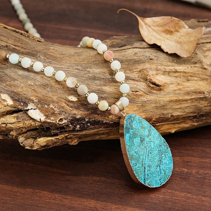 Collier pendentif goutte en perles d'amazonite Olivenorma