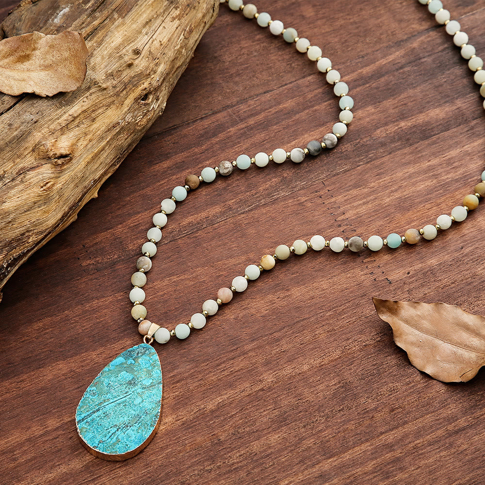 Collier pendentif goutte en perles d'amazonite Olivenorma