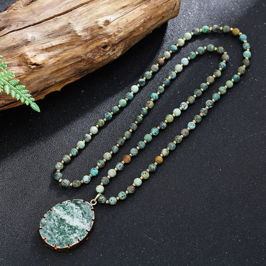 Collier pendentif en agate mousse et turquoise africaine Olivenorma