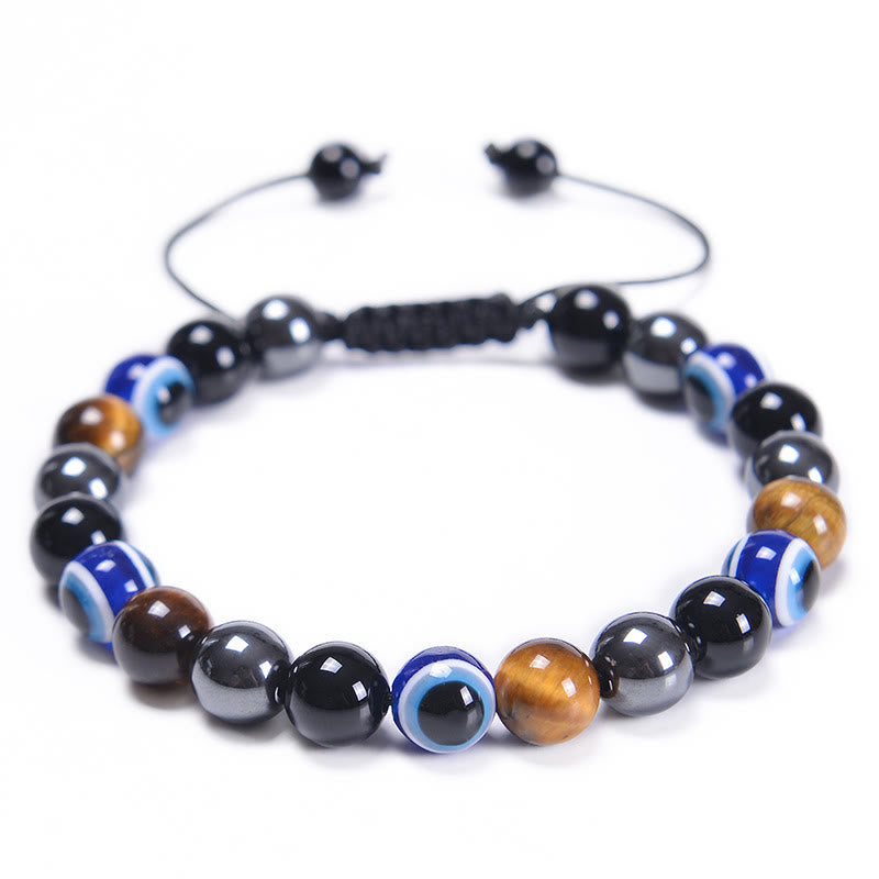 Bracelet Olivenorma en obsidienne, hématite, bleu et rouge, œil de tigre