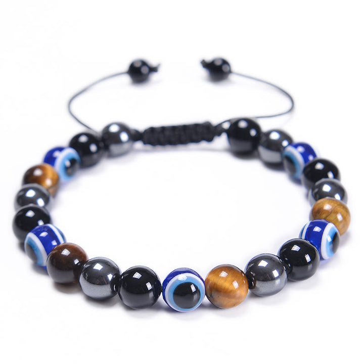 Bracelet Olivenorma en obsidienne, hématite, bleu et rouge, œil de tigre
