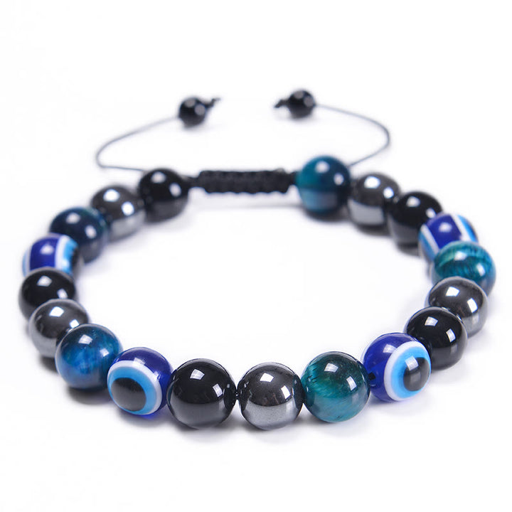 Bracelet Olivenorma en obsidienne, hématite, bleu et rouge, œil de tigre