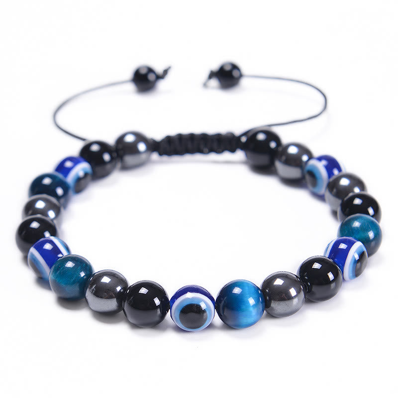 Bracelet Olivenorma en obsidienne, hématite, bleu et rouge, œil de tigre