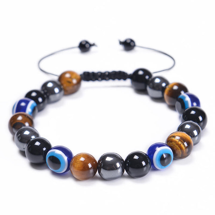 Bracelet Olivenorma en obsidienne, hématite, bleu et rouge, œil de tigre