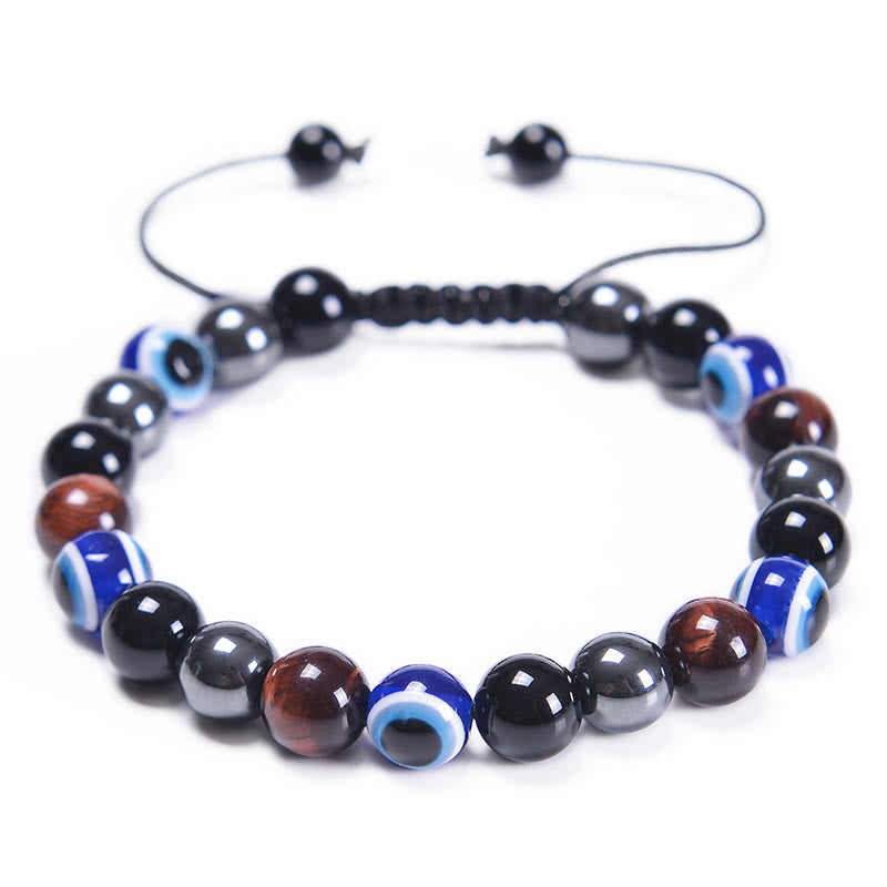 Bracelet Olivenorma en obsidienne, hématite, bleu et rouge, œil de tigre