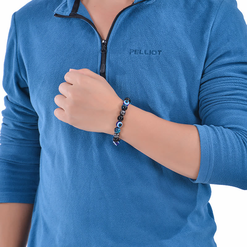 Bracelet Olivenorma en obsidienne, hématite, bleu et rouge, œil de tigre