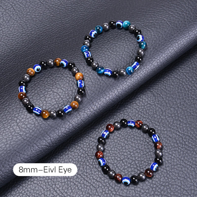 Bracelet Olivenorma en obsidienne, hématite, bleu et rouge, œil de tigre