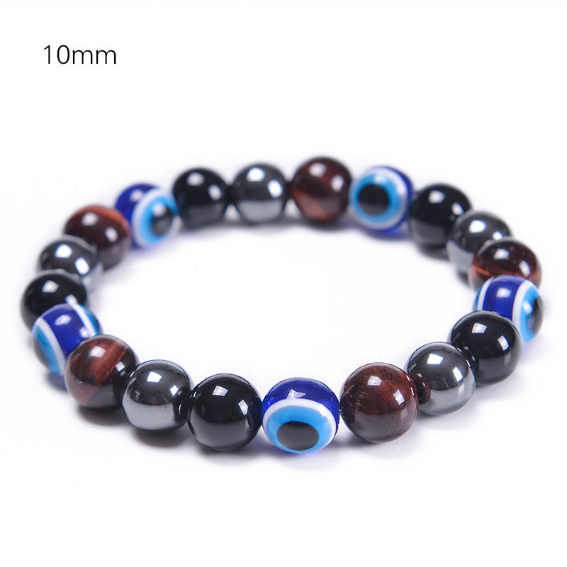 Bracelet Olivenorma en obsidienne, hématite, bleu et rouge, œil de tigre