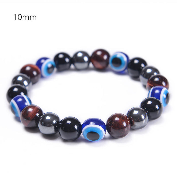 Bracelet Olivenorma en obsidienne, hématite, bleu et rouge, œil de tigre