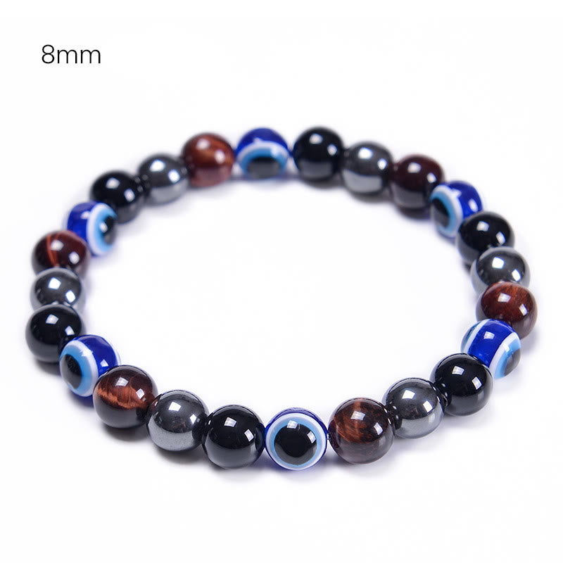 Bracelet Olivenorma en obsidienne, hématite, bleu et rouge, œil de tigre