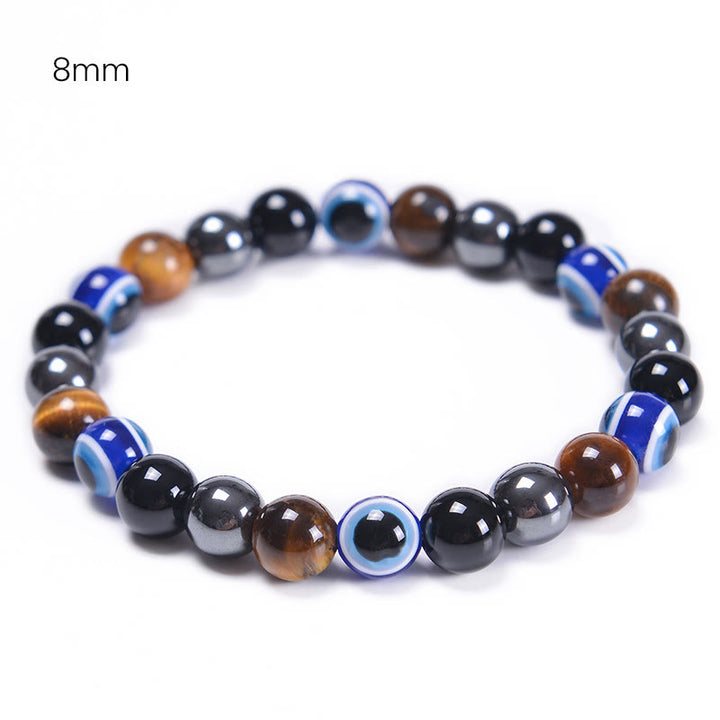 Bracelet Olivenorma en obsidienne, hématite, bleu et rouge, œil de tigre